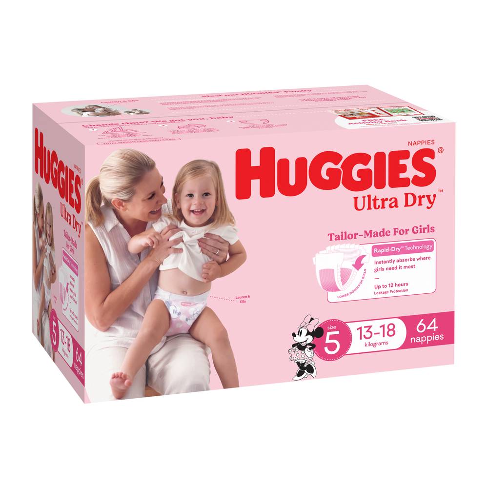 Huggies Ultra Dry Nappies Girls Size 5 (13-18kg) 64 pack