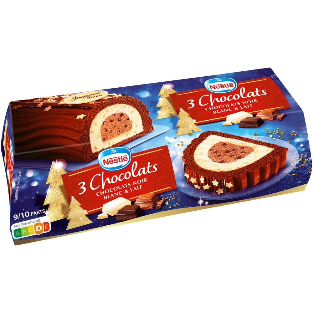 Nestlé - Bûche glacée 3 chocolats noir blanc et lait, chocolats noir - chocolat blanc - chocolat au lait (540g)