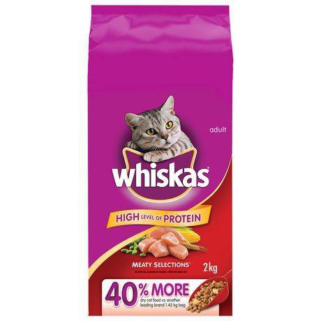 Whiskas · Meaty Selections dry cat food with real chicken - Sélections de viande avec poulet véritable