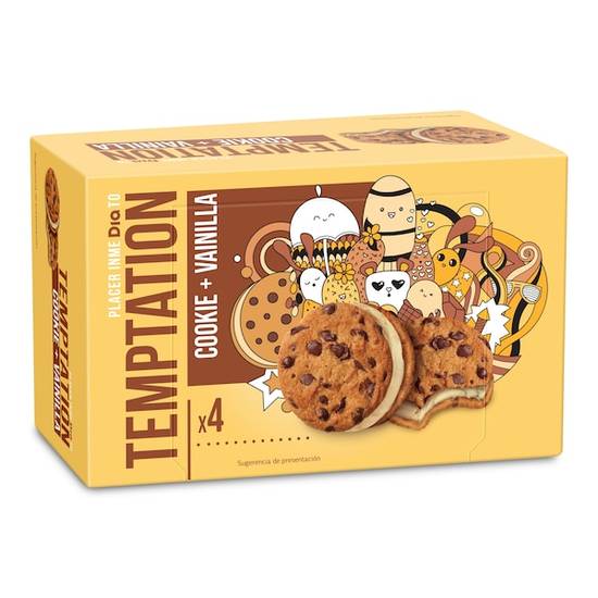 Helado sándwich cookie con vainilla 4 unidades Temptation caja 240 g