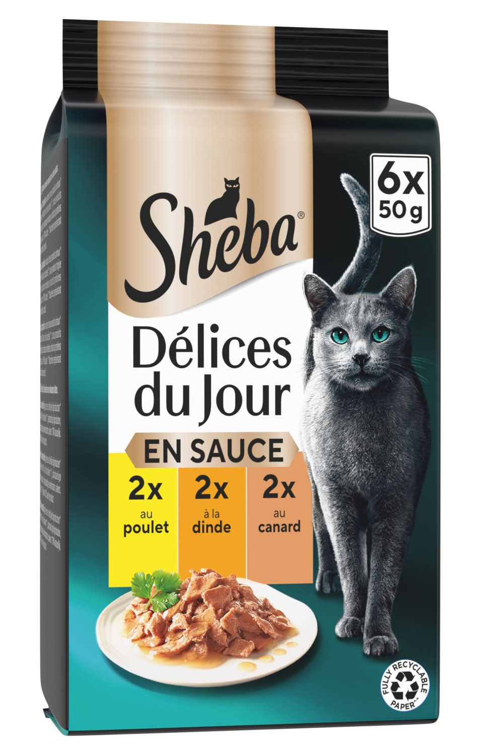 Sheba - Délices du jour nourriture humide pour chat, dinde-poulet, Adulte (6 x 50g)