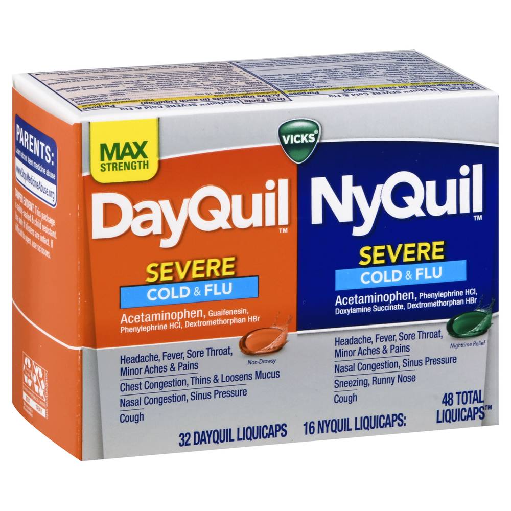 Vicks Max Strength Dayquil and Nyquil Severe Cold & Flu Liquicaps (4.8 oz, 48 ct)