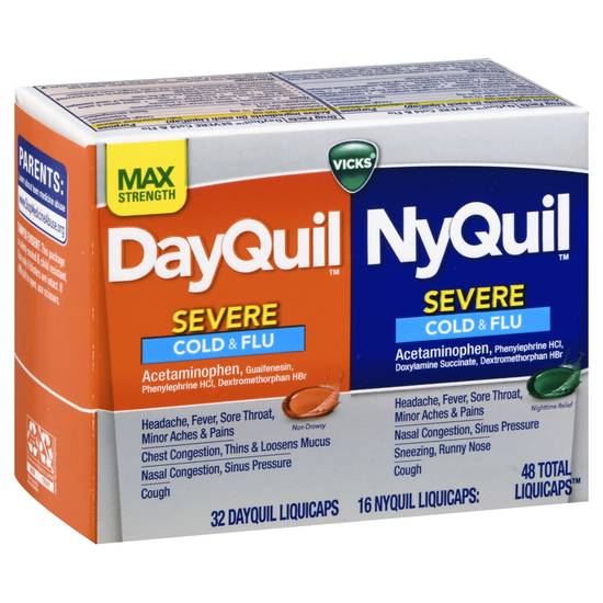 Vicks Max Strength Dayquil and Nyquil Severe Cold & Flu Liquicaps (48 ct)