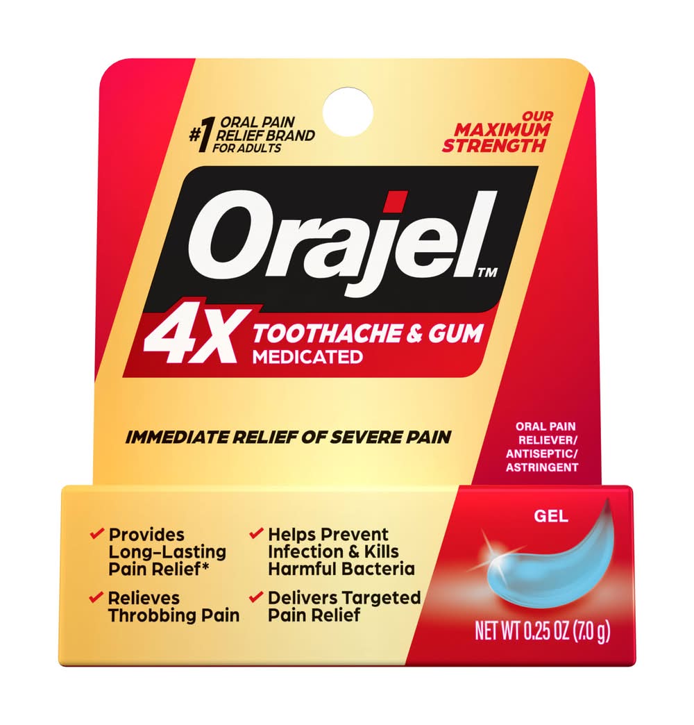 Orajel 4X Medicated For Toothache & Gum Instant Pain Relief Gel (0.25 oz)