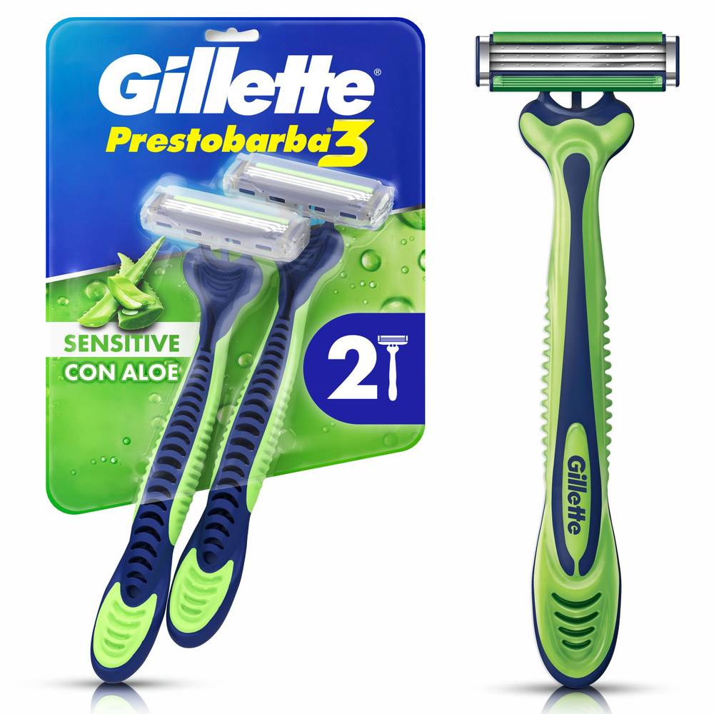 Gillette máquinas afeitar desechables prestobarba3 sensitive (2 unidades)