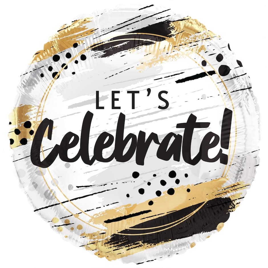 Let's Celebrate Themed Graduation Party Balloon, Gold-Black