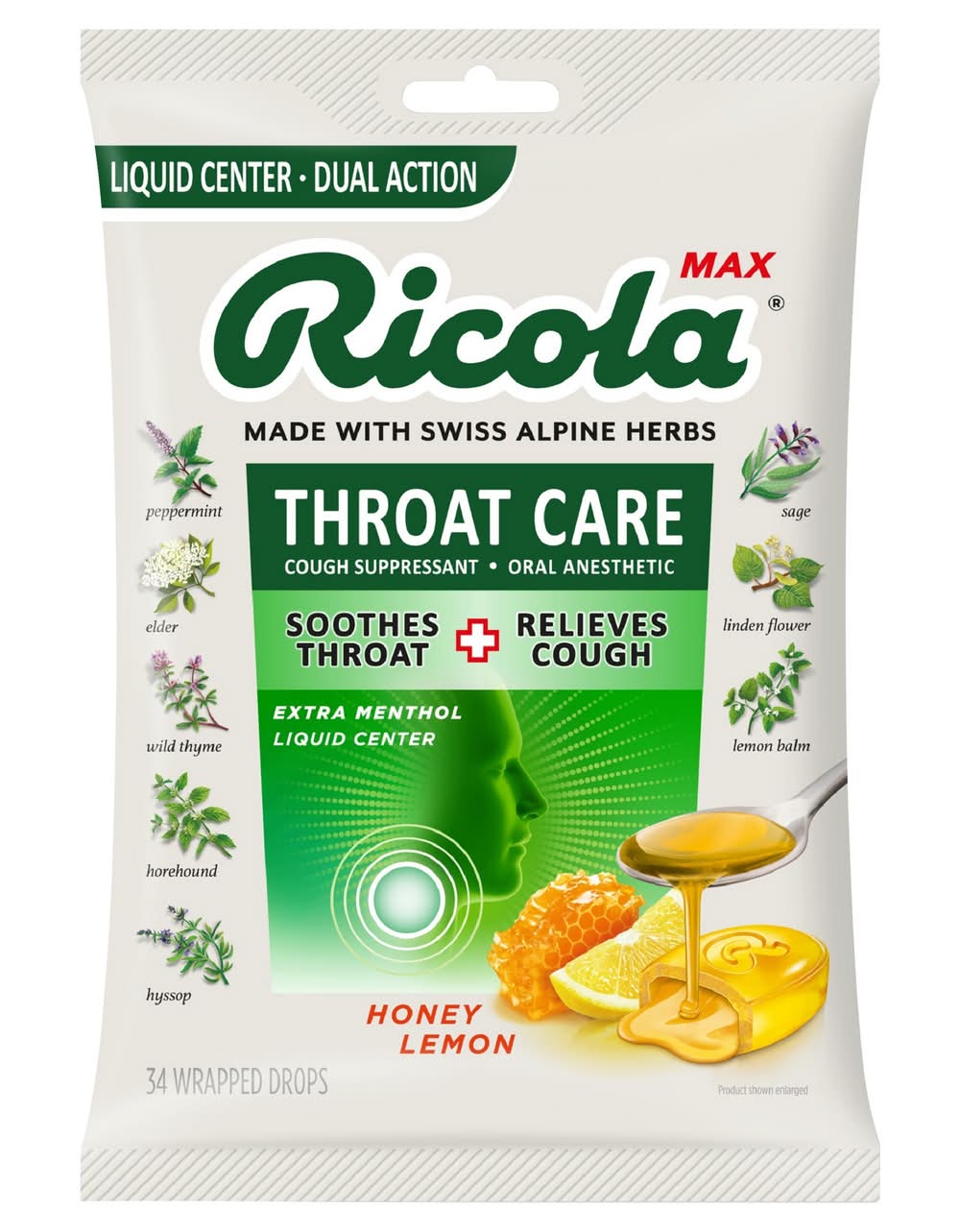 Ricola Extra Strength Throat Care Cough Drops, Honey Lemon (34 ct)