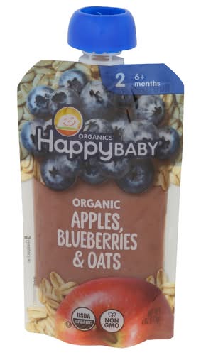 Happy Baby Organic Apples Blueberries & Oats Stage 2 Pouch