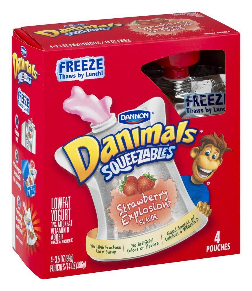 Dannon Danimals Squeezables Strawberry Explosion Lowfat Yogurt (4 ct)
