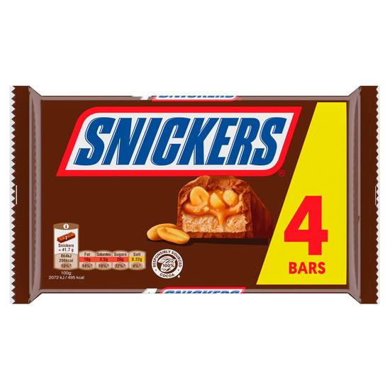 Snickers Caramel,  Nougat,  Peanuts & Milk Chocolate Snack Bars Multipack 4x41.7g