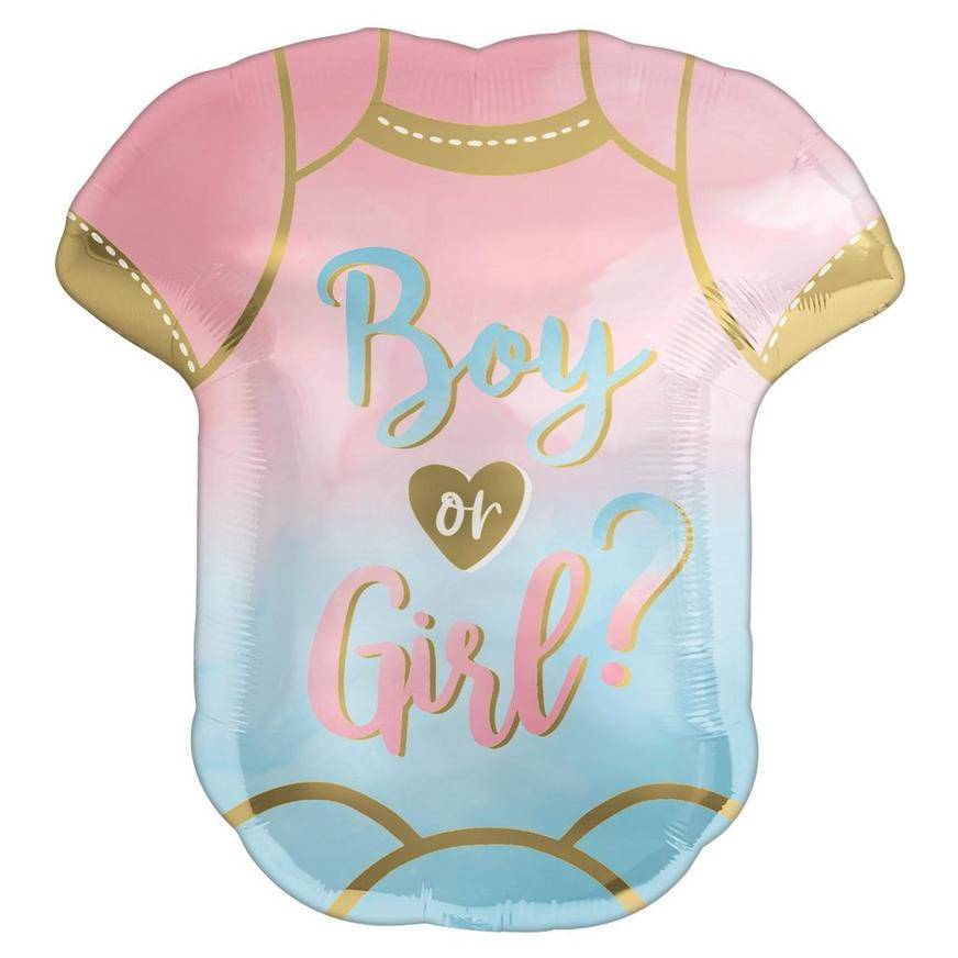 Uninflated The Big Reveal Boy or Girl Bodysuit Foil Balloon, 22in x 24in