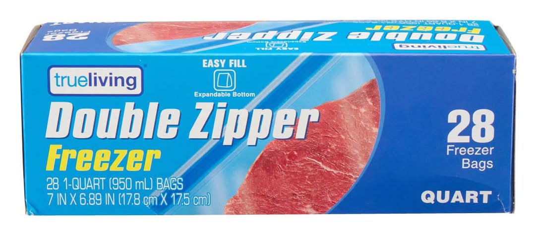 Trueliving Double Zipper Freezer Bags Quart Size 28 Ct