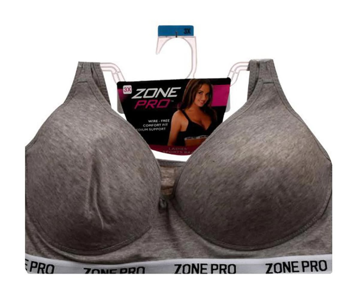 Zone Pro Sports Bra, Women, 3X, Heather Grey