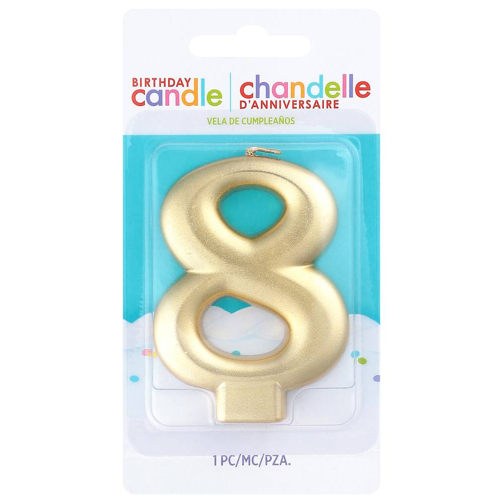 Amscan Numeral #8 Metallic Candle - Gold (unit)