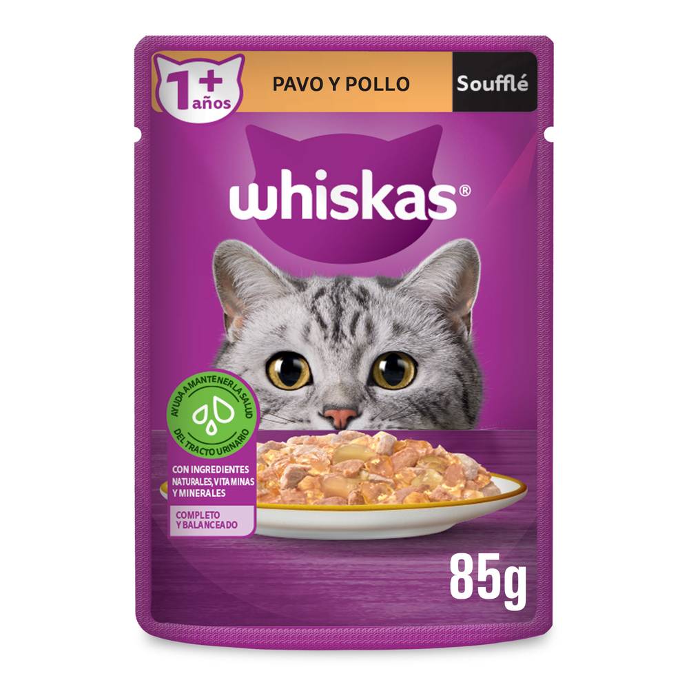 Whiskas · Alimento húmedo souffle pollo y pavo (85 g)