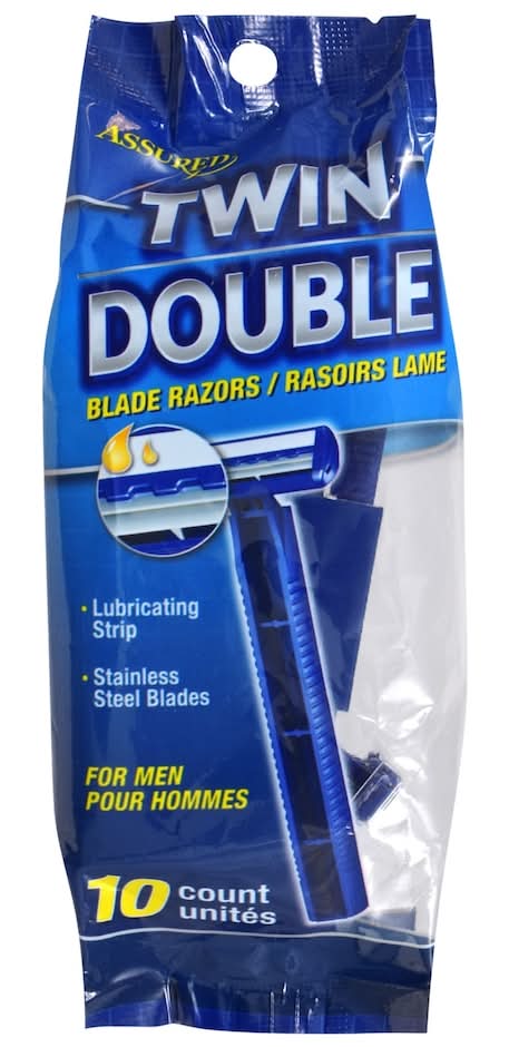 Assured Twin Blade Disposable Razors With Lubricating Strips, Men (10 ct)