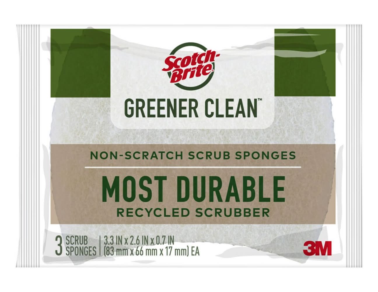 Scotch-Brite Greener Clean Non-Scratch Scrubber Sponge For Multi-Purpose 4.5 In. L 3 Pk