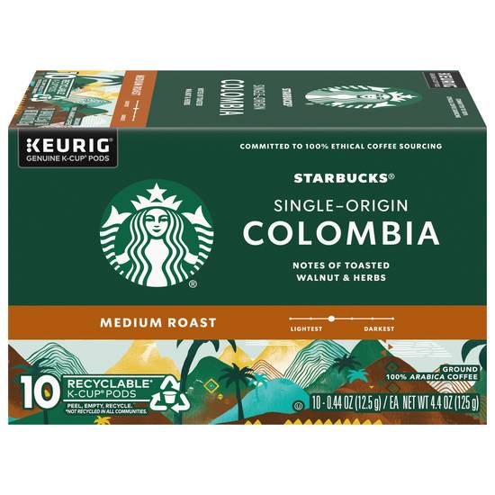 Starbucks Keurig K-Cup Pods Medium Roast Colombia Ground Coffee (10 ct, 0.44 oz)