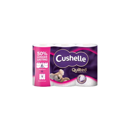 Cushelle Quilted 50% Longer Lasting Toilet Tissue 6 Equals 9 Regular Rolls