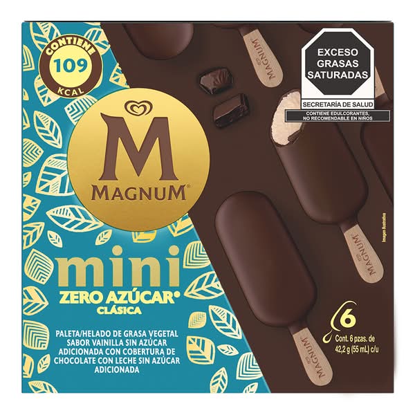 Magnum · Mini paleta de helado clásica con cubierta de chocolate con leche sin azúcar, vainilla (6 x 55 ml)