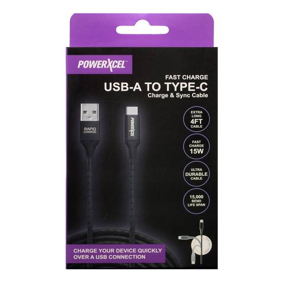 Powerxcel Usb a To Type C Ultra Durable Charge and Sync Cable (black )