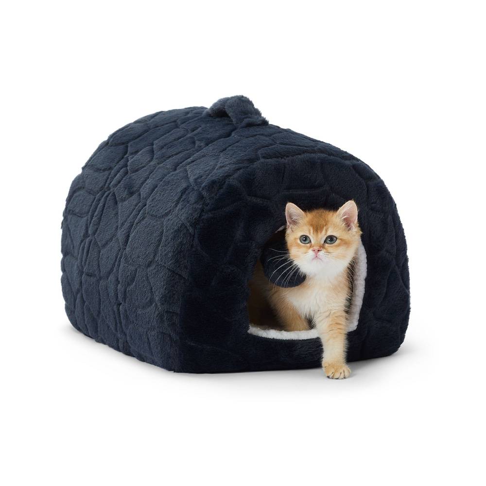 Whisker City Cat Hide Hut Bed, 16\"L x 12\"W x 11\"H, Navy