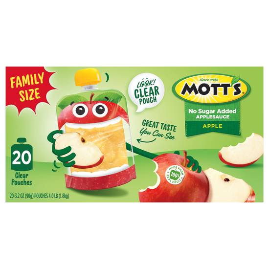 Mott's Applesauce Family Size No Sugar Added (20 x 3.2 oz)