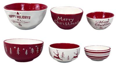 Signature Select Assorted Ceramic Holiday Bowl Set Styles May Vary 3 Count - Each