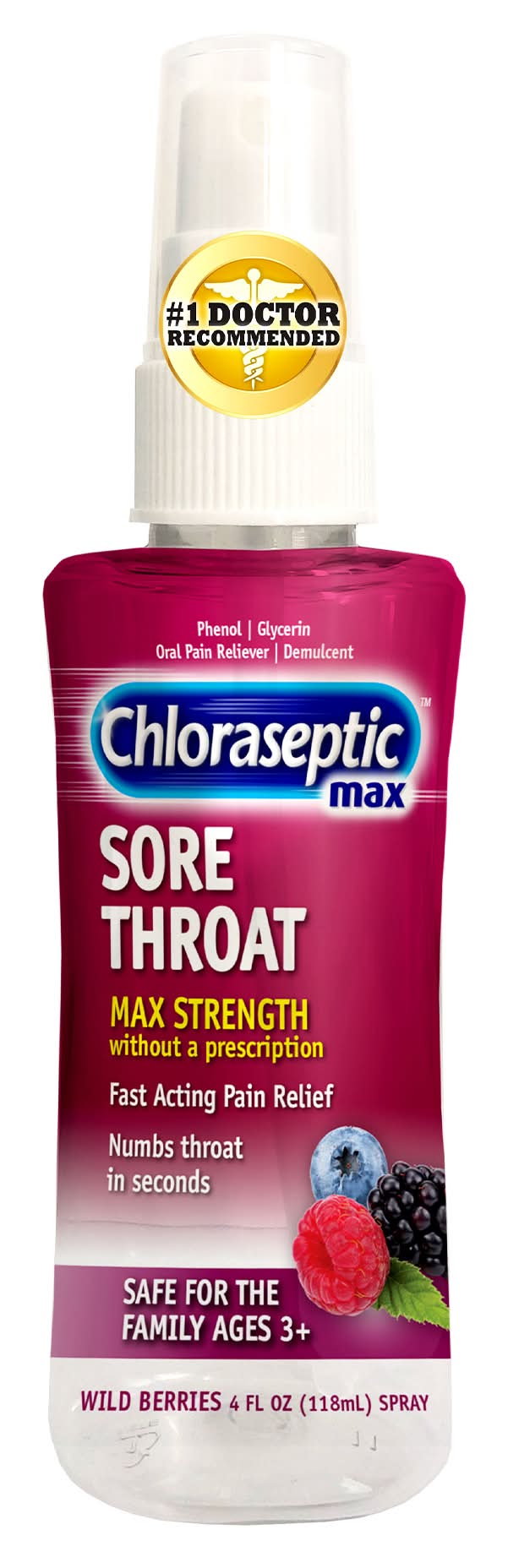 Chloraseptic Max Spray Max Strength Sore Throat, Wild Berries (4 fl oz)