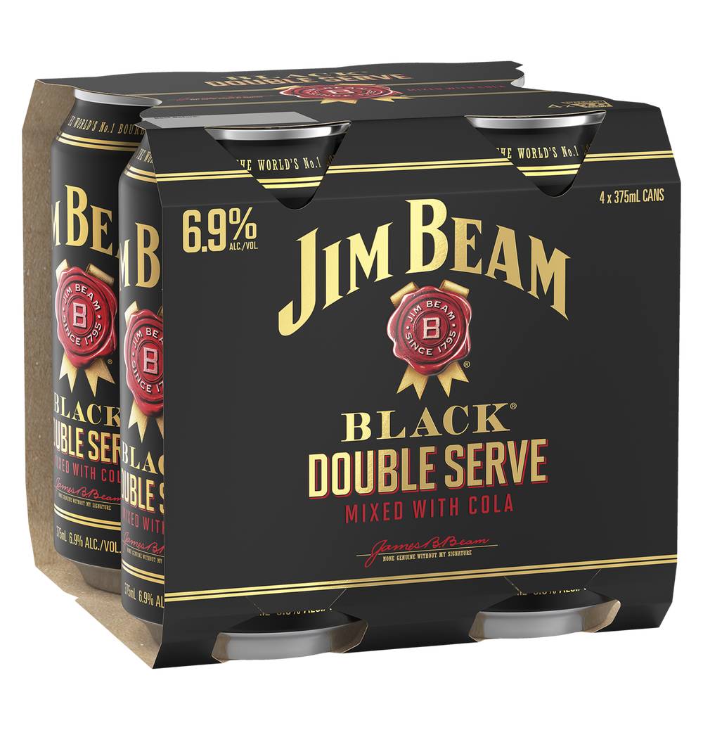 Jim Beam Black Double Serve Bourbon and Cola Cans 4x375mL