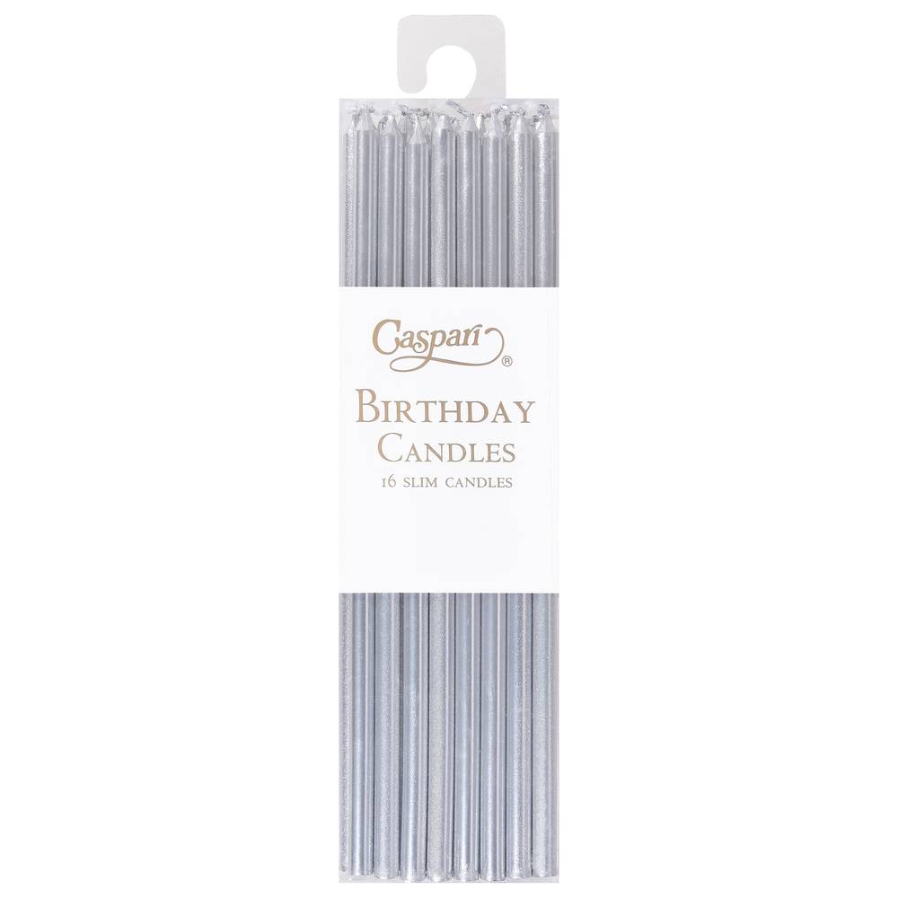 Caspari Slim Silver Birthday Candles 16 ct