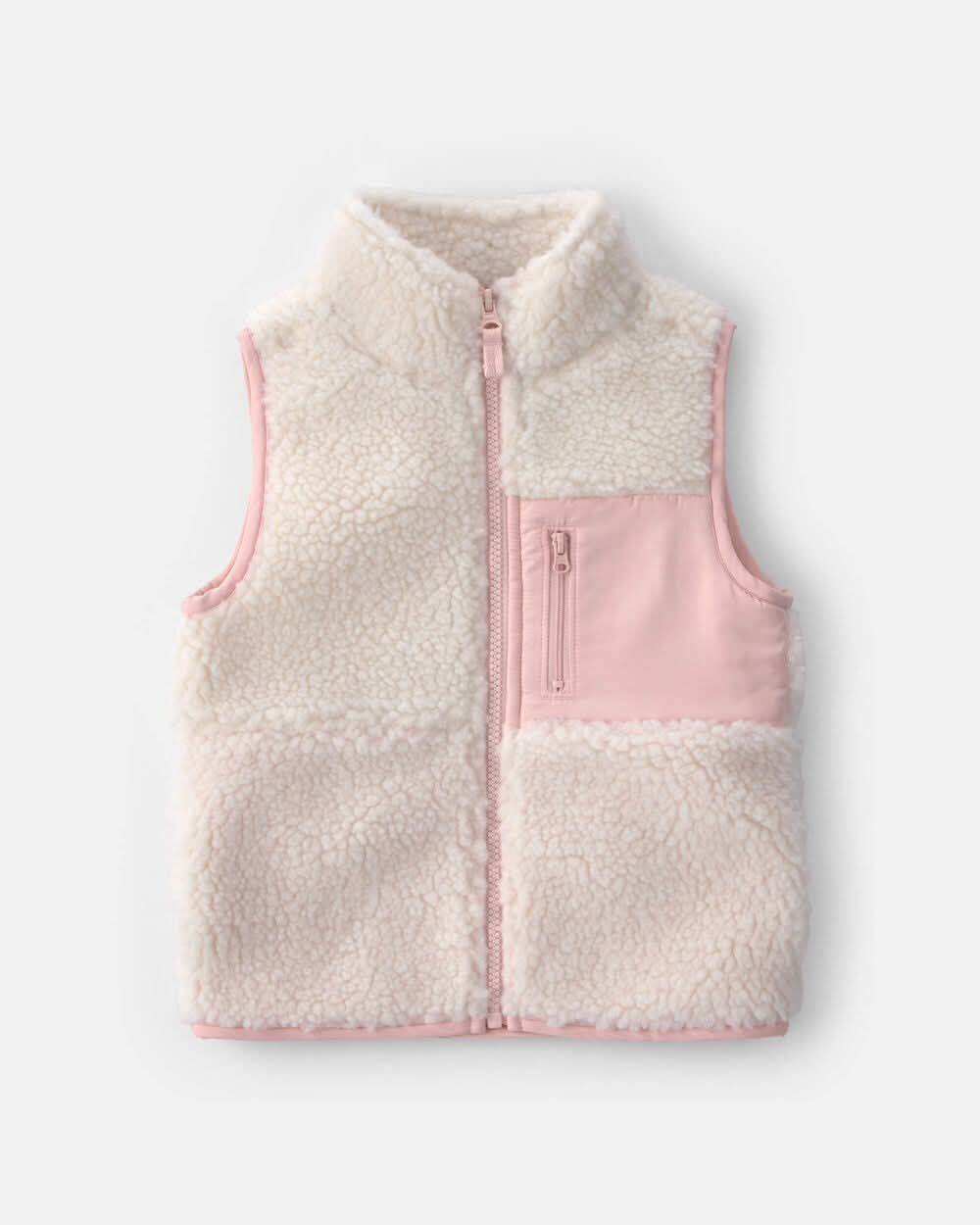 Toddler Girl Teddy Fleece Vest - Cream/Pink - Cream - 3T