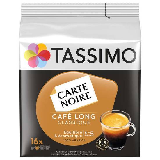 Tassimo Café - Carte Noire - Long - Classique - 16 Dosettes Rigides - Intensité 5 - 100% Arabica 104 g