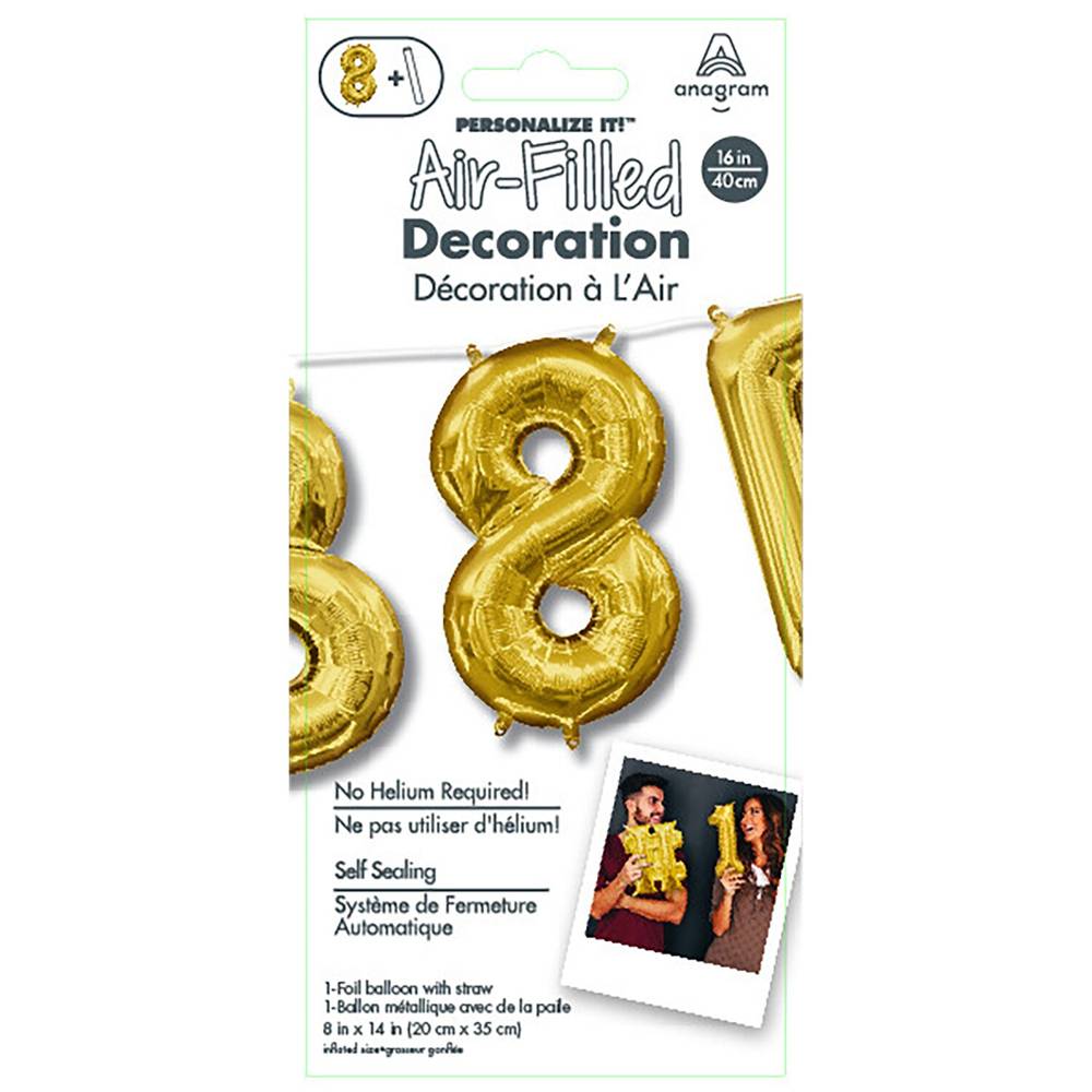 Anagram Number-8 Air Fill Foil Balloon (gold)