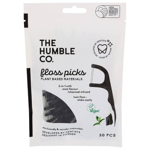 The Humble Co Corn Starch 2-In-1 Charcoal Infused With Taste of Mint Floss Picks