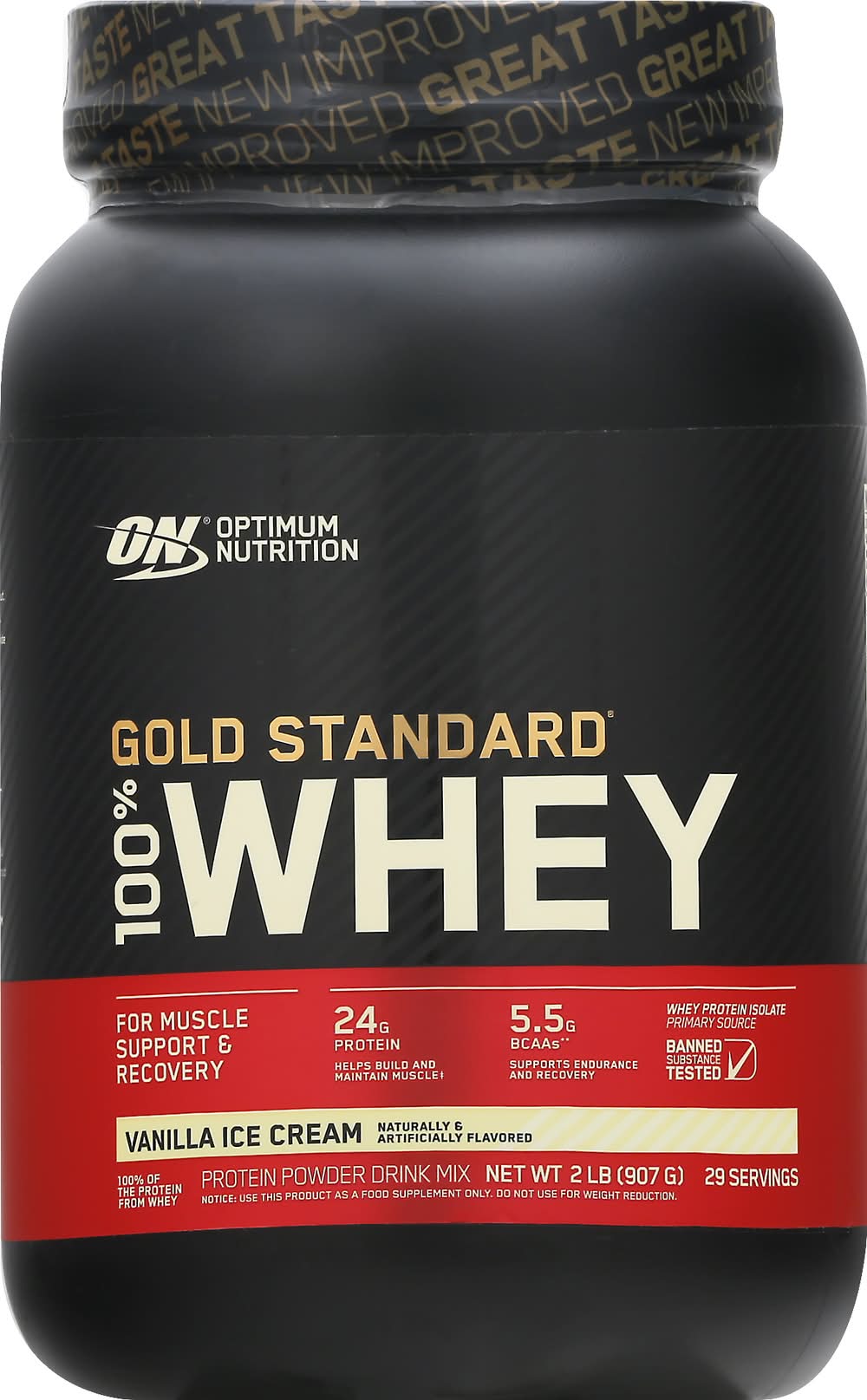 Optimum Nutrition Gold Standard 100% Whey Protein Drink Mix, Vanilla Ice Cream (2 lbs)
