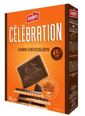 Leclerc biscuits au beurre de cacao et au chocolat noir celebration (240 g) - célébration butter cookies dark chocolate (240 g)