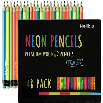 Neliblu Cool Neon Pencils - 24 Pack of Assorted Colorful Pencils