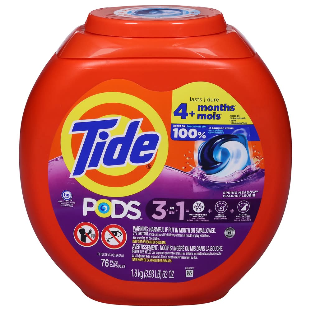 Tide Pods 3 in 1 Laundry Detergent Pacs, Spring Meadow (63 oz, 76 ct)