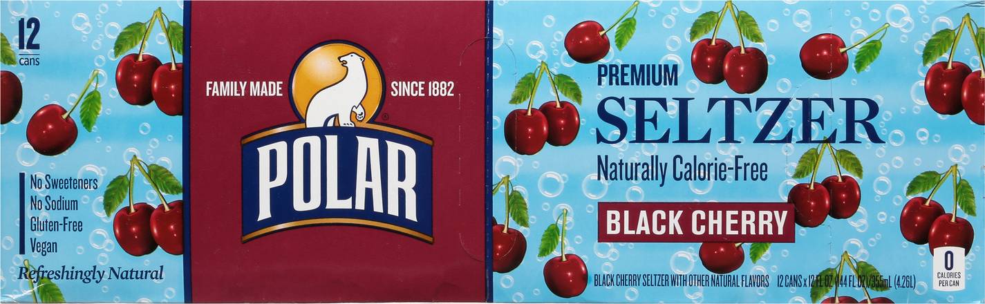 Polar Premium Black Cherry Seltzer Cans (12 pack, 12 fl oz)