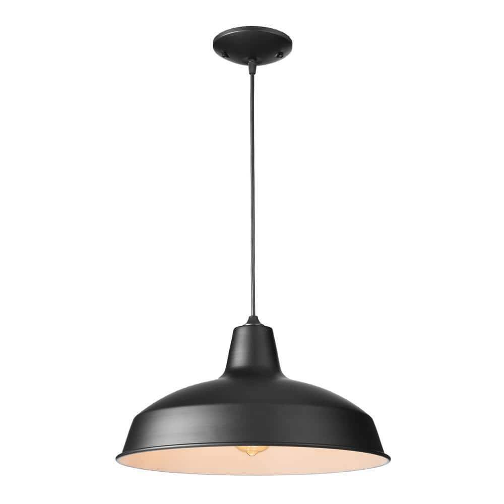 Hampton Bay 1-Light Black Warehouse Pendant Hanging Light With Metal Shade