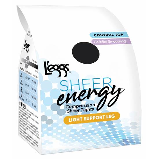 L'eggs Sheer Energy Light Support Anti-Cellulite Control Top Pantyhose, Jet Black, Size Q+