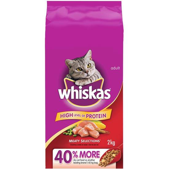 Whiskas nourriture pour chats adultes avec poulet véritable (2 kg) - meaty selections dry cat food with real chicken (2 kg)