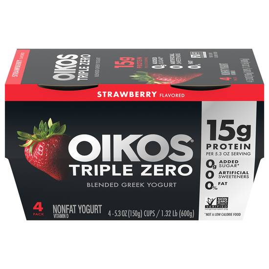 Oikos Triple Zero Strawberry Blended Greek Yogurt (4 ct)