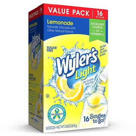 Wyler's Light Low Calories Drink Mix Sticks, Lemonade (2.18 oz, 16 ct)