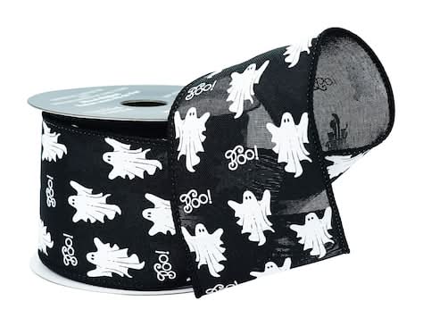 2.5" X 6.6Yd. Black & White Boo Ghost Taffeta Wired Ribbon By Celebrate It