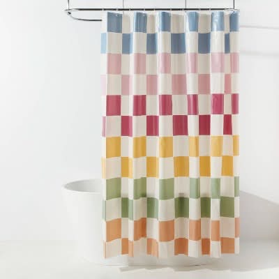 Room Essentials Peva Checkerboard Shower Curtain and Rings (13 ct)