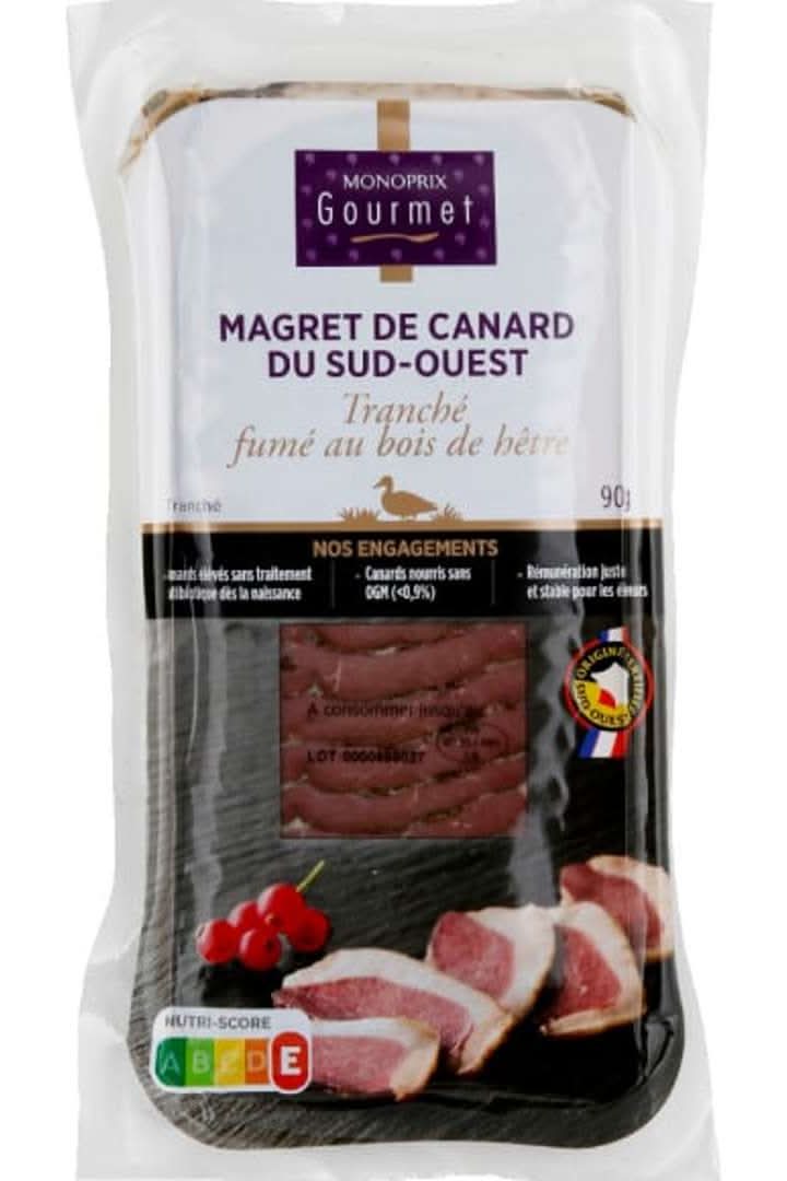 Monoprix Gourmet - Magret de canard tranché fumé au bois de hêtre (90g)