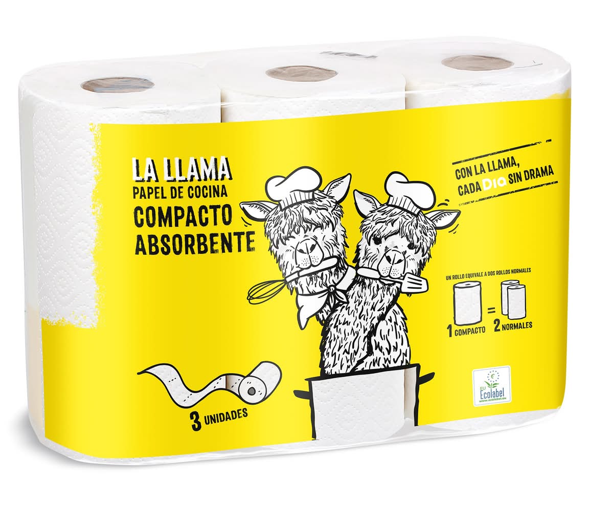 Papel De Cocina Compacto Doble Rollo La Llama Dia Bolsa 3 Unidades