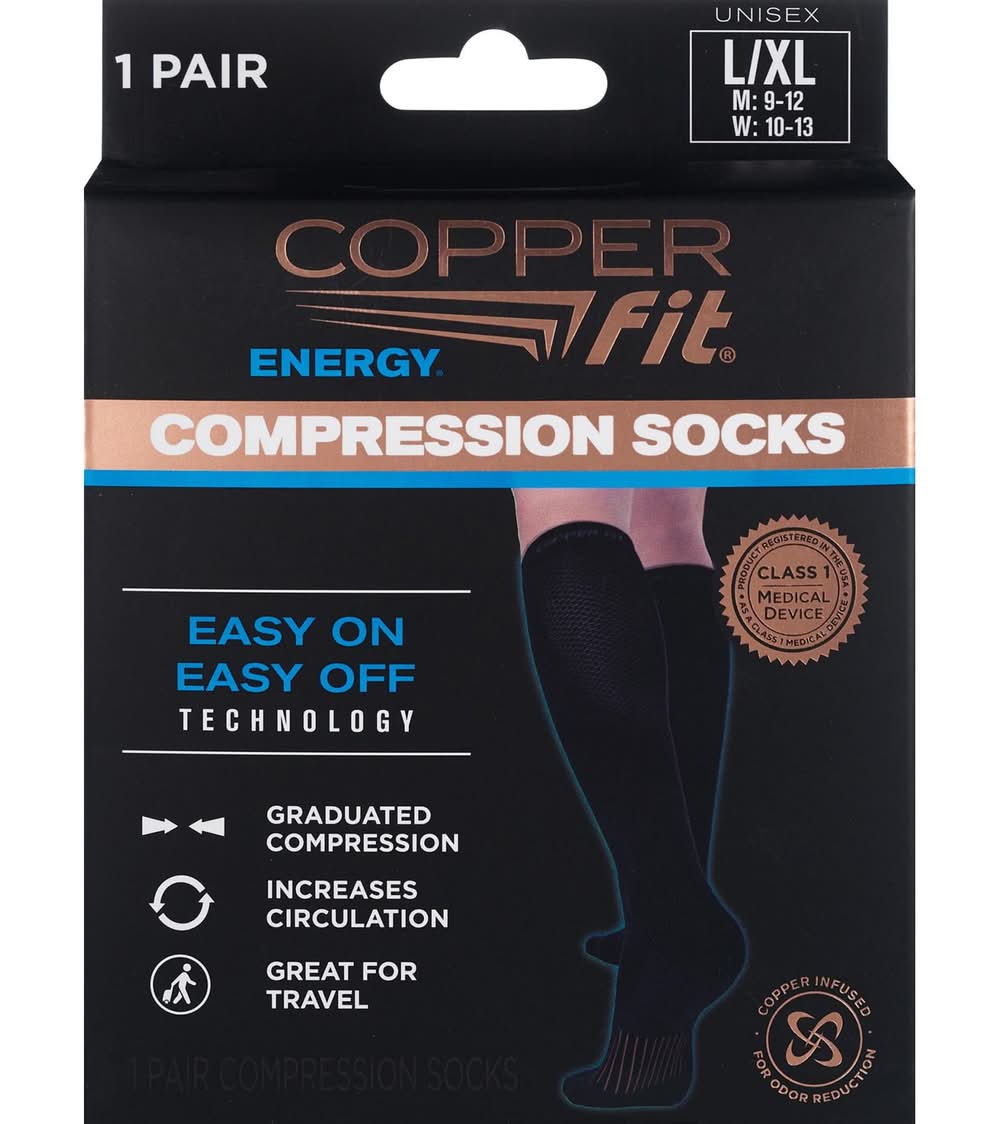 Copper Fit Energy Compression Socks, L/XL, Black